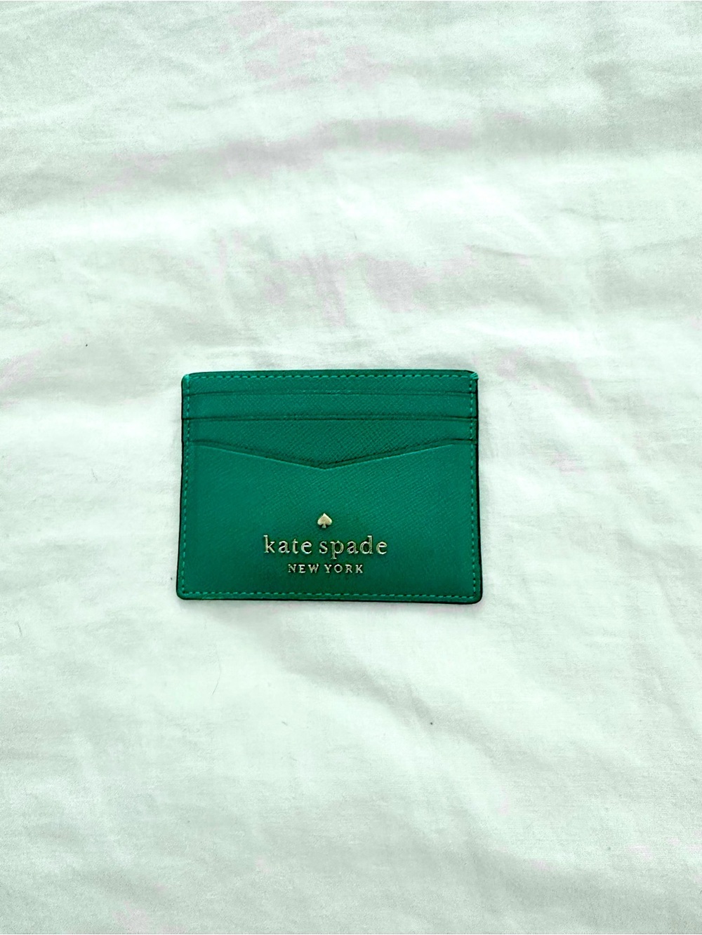 kate spade Green Saffiano Leather Card Holder with Gold Logo